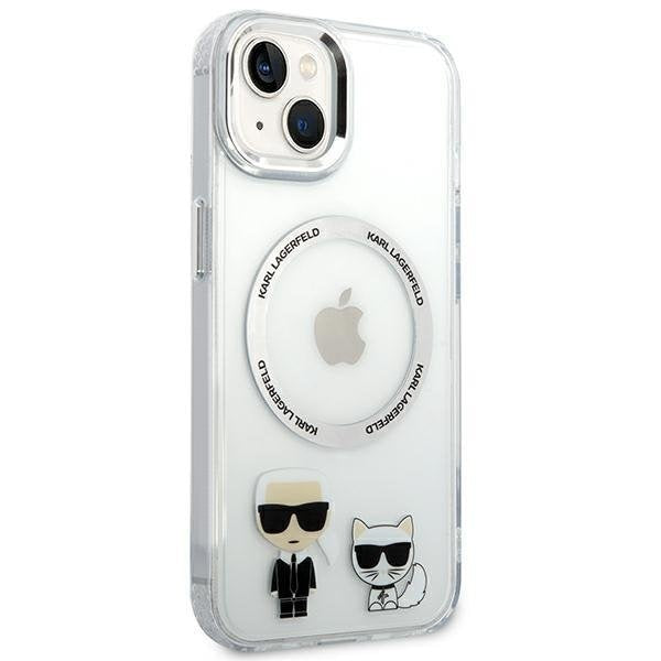 Кейс Karl Lagerfeld KLHMP14SHKCT за iPhone 14 6.1", твърд, прозрачен / прозрачен, Karl&Choupette Aluminum, съвместим с MagSafe