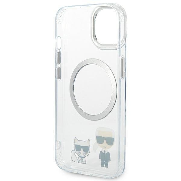 Кейс Karl Lagerfeld KLHMP14SHKCT за iPhone 14 6.1", твърд, прозрачен / прозрачен, Karl&Choupette Aluminum, съвместим с MagSafe