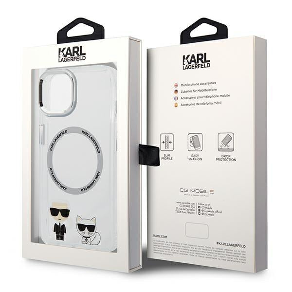 Кейс Karl Lagerfeld KLHMP14SHKCT за iPhone 14 6.1", твърд, прозрачен / прозрачен, Karl&Choupette Aluminum, съвместим с MagSafe