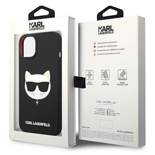 Кейс Karl Lagerfeld KLHMP14SSLCHBK за iPhone 14 6.1", твърд, черен / черен, Silicone Choupette Head, съвместим с MagSafe