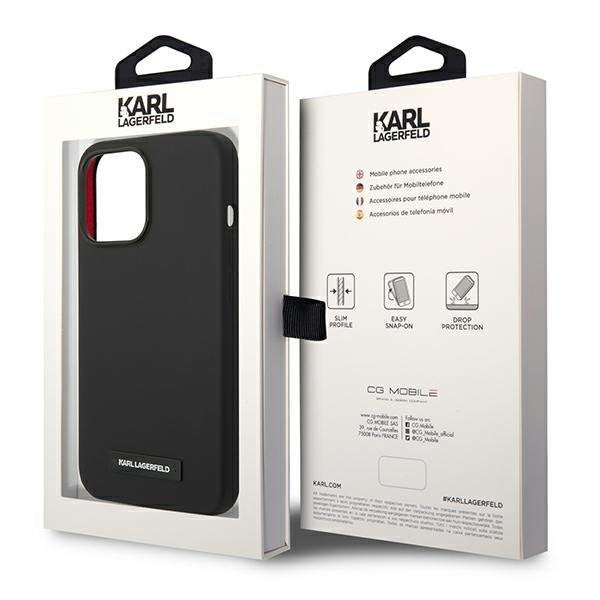 Кейс Karl Lagerfeld KLHMP14XSLMP1K за iPhone 14 Pro Max 6,7", твърд, черен / черен, Silicone Plaque, съвместим с MagSafe