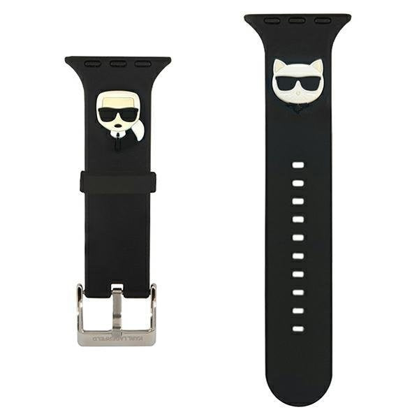Силиконова каишка Karl Lagerfeld KLAWLSLCKK за Apple Watch 42/44/45mm, черен / черен, Silicone Karl&Choupette Heads