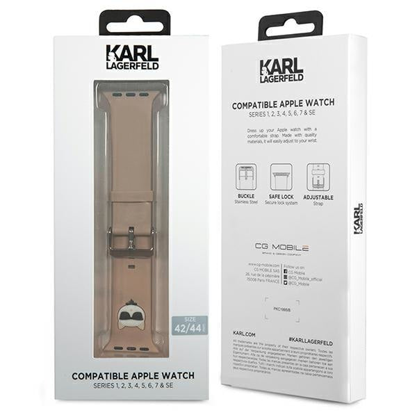Силиконова каишка Karl Lagerfeld KLAWLSLCP за Apple Watch 42/44/45mm розов / розов, Silicone Choupette Heads