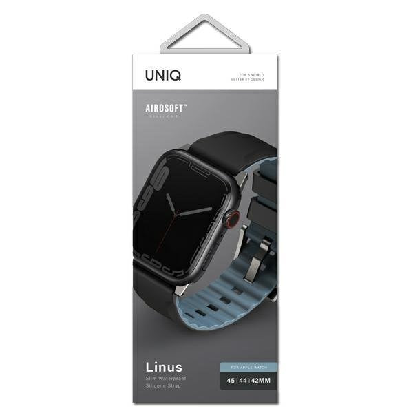 Каишка UNIQ Linus за Apple Watch Series 4/5/6/7/8/SE/SE2/Ultra, 42/44/45mm, силиконова, черна
