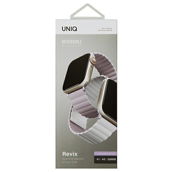 Магнитна каишка UNIQ Revix за Apple Watch Series 4/5/6/7/8/SE/SE2, 38/40/41mm, двустранна, лилава/бяла