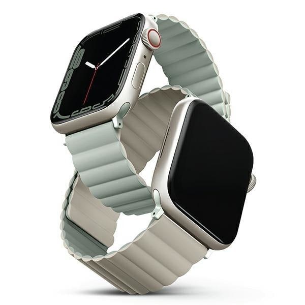 Магнитна каишка UNIQ Revix за Apple Watch Series 4/5/6/7/8/SE/SE2/Ultra, 42/44/45mm, двустранна, зелена/бежова