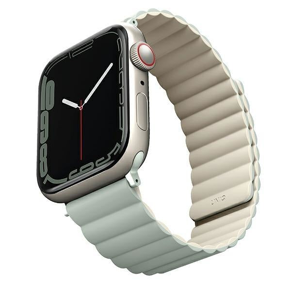 Магнитна каишка UNIQ Revix за Apple Watch Series 4/5/6/7/8/SE/SE2/Ultra, 42/44/45mm, двустранна, зелена/бежова