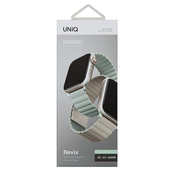 Магнитна каишка UNIQ Revix за Apple Watch Series 4/5/6/7/8/SE/SE2/Ultra, 42/44/45mm, двустранна, зелена/бежова
