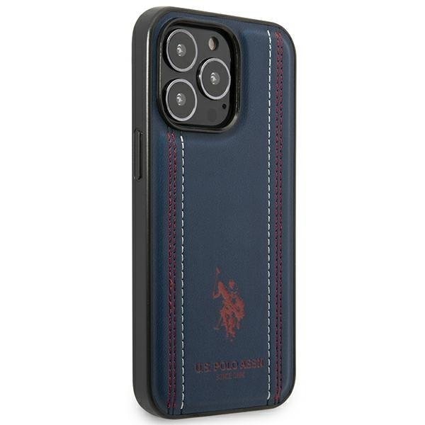 Кейс US Polo USHCP14LPFAV за iPhone 14 Pro 6.1", тъмносин, Leather Stitch
