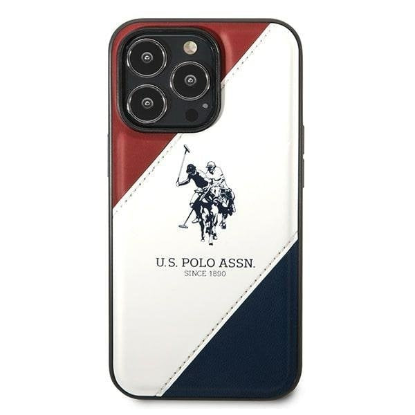 Кейс US Polo USHCP14LPSO3 за iPhone 14 Pro 6.1", бял, Tricolor Embossed