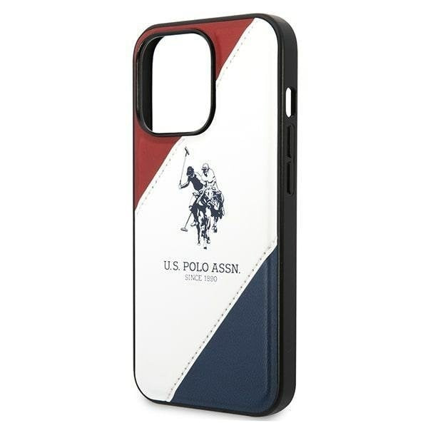 Кейс US Polo USHCP14LPSO3 за iPhone 14 Pro 6.1", бял, Tricolor Embossed
