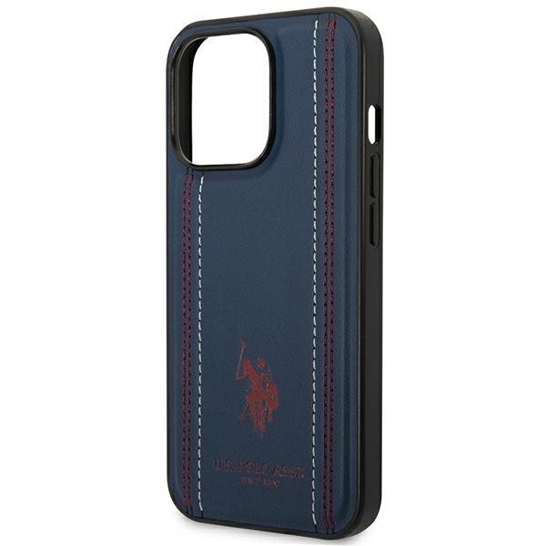 Кейс US Polo USHCP14XPFAV за iPhone 14 Pro Max 6.7", тъмносин, Leather Stitch