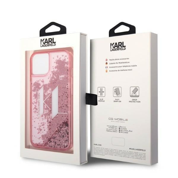 Кейс Karl Lagerfeld KLHCP14SLBKLCP за iPhone 14 6.1" розов / розов, твърд, Liquid Glitter Big KL