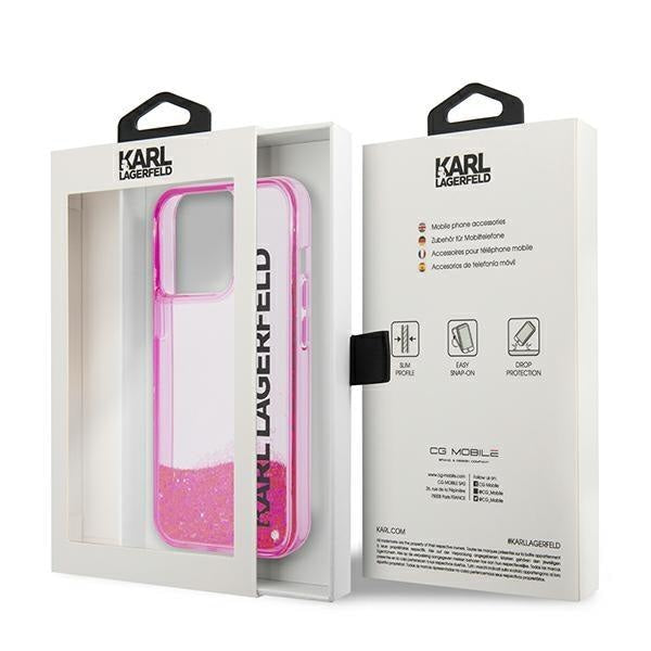 Кейс Karl Lagerfeld KLHCP14XLCKVF за iPhone 14 Pro Max 6.7" розов / розов, твърд, Liquid Glitter Elong