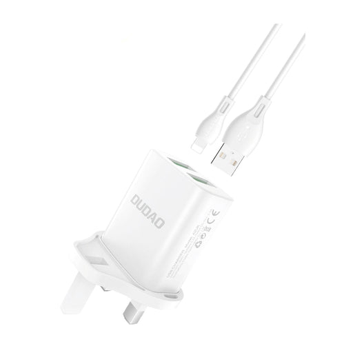 Адаптер Dudao UK 2x USB - A 2.4A бял + към microUSB кабел 1m