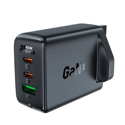 Адаптер Acefast GaN 65W 1x USB 2x USB - C PD UK черен (A44)