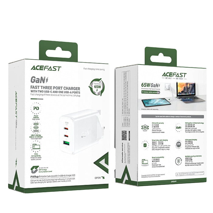 Адаптер Acefast GaN 65W 1x USB 2x USB - C PD UK бял (A44)