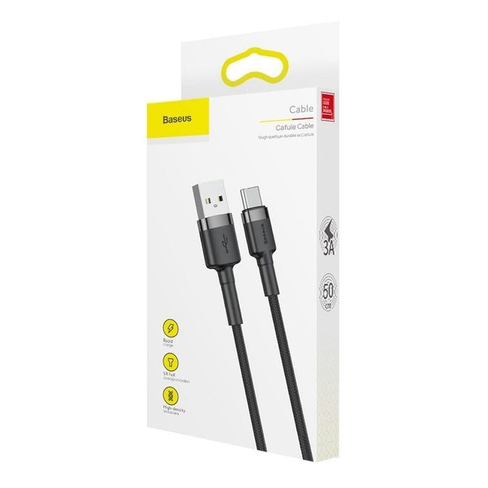 Кабел Baseus Cafule USB-C, 3A, 0.5m, сиво-черен