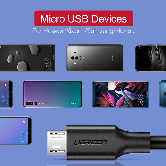 UGREEN micro USB кабел QC 3.0 2.4A 2m (бял)