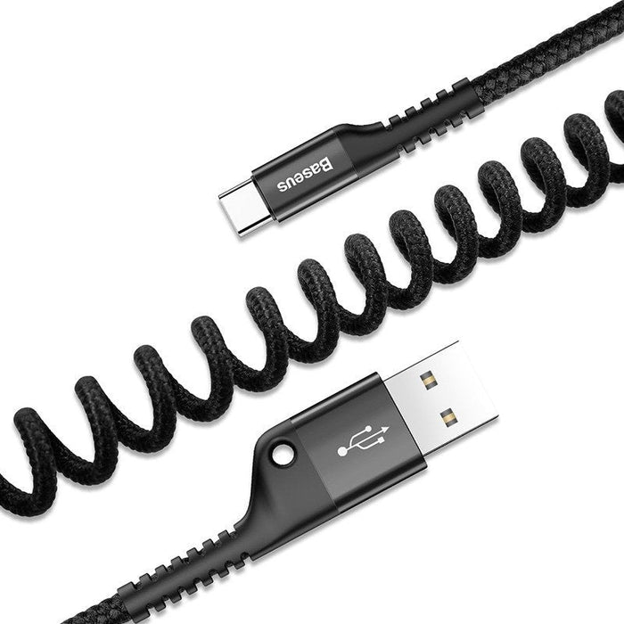 Кабел Baseus Spring - loaded USB към USB - C 1m 2A черен