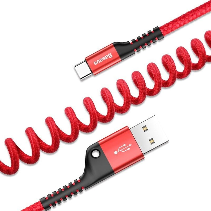 Кабел Baseus Spring - loaded USB към USB - C 1m 2A червен
