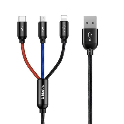 Кабел 3в1 Baseus USB - C / Lightning Micro 3.5A 0.3m черен