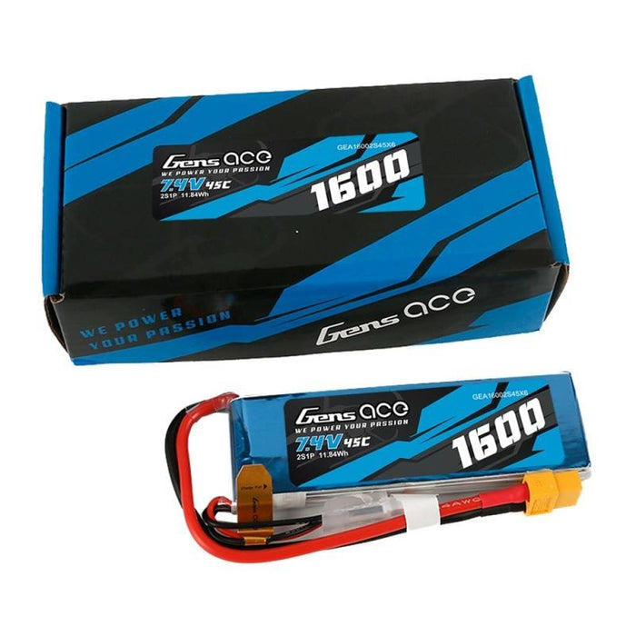 Батерия GensAce LiPo 1600mAh 7.4V 45C 2S1P XT60