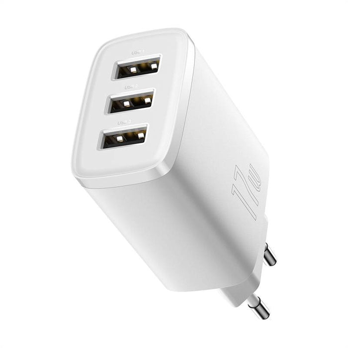 Компактно бързо зарядно устройство Baseus 3x USB 17W бяло