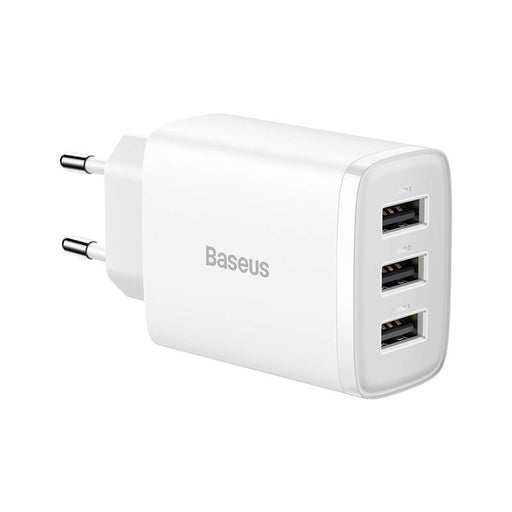 Компактно бързо зарядно устройство Baseus 3x USB 17W бяло