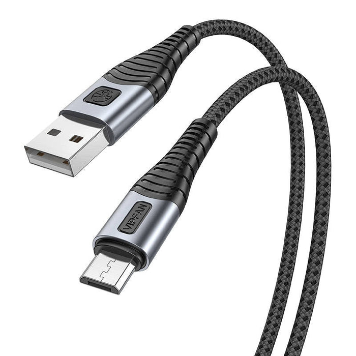 Кабел Vipfan X10 USB към MicroUSB 3A 1.2m плетен черен