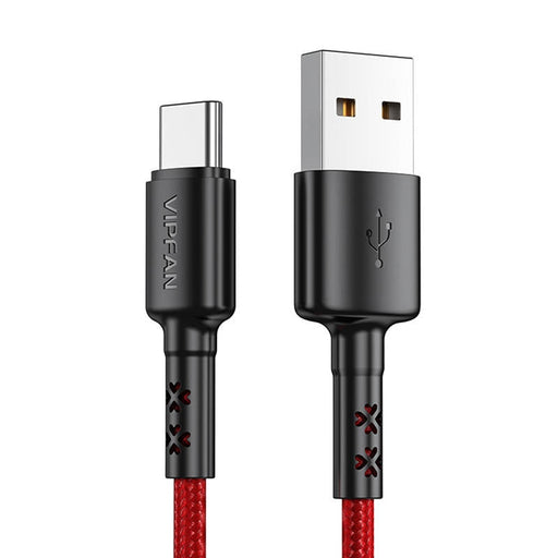 Кабел Vipfan X02 USB към USB - C 3A 1.8m Червен