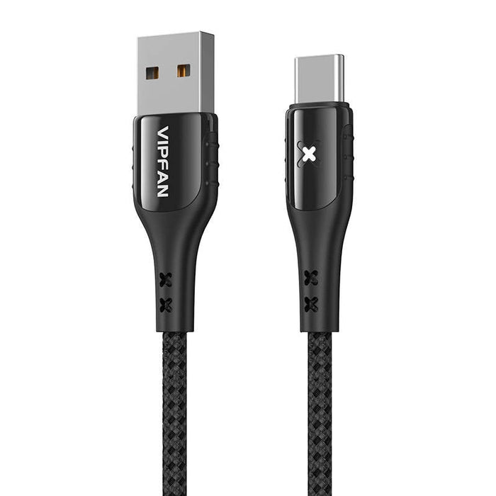 Кабел Vipfan Colorful X13, USB към USB-C, 3A, 1.2m, Черен