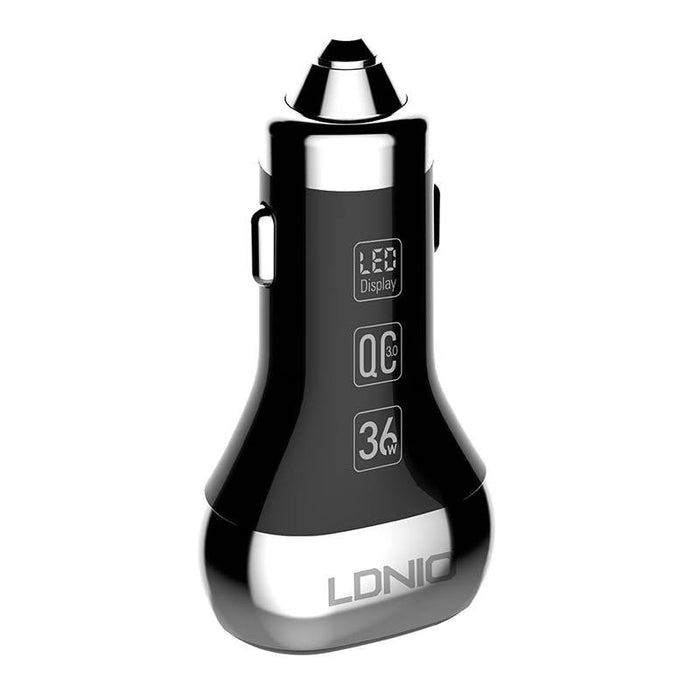 Зарядно устройство за кола LDNIO C2, 2x USB, QC 3.0, LED, 36W, Черен