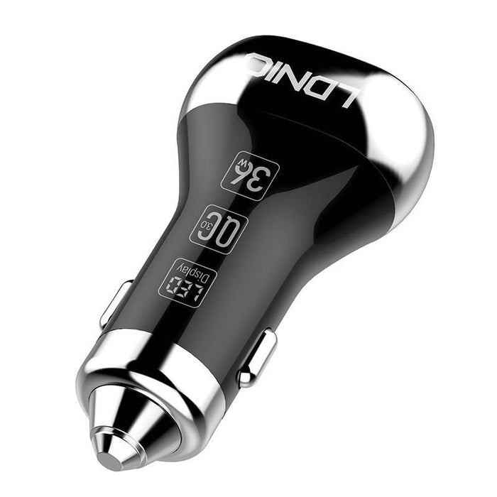 Зарядно устройство за кола LDNIO C2, 2x USB, QC 3.0, LED, 36W, Черен