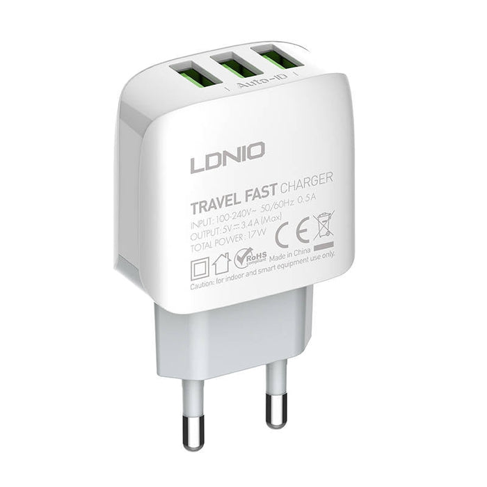 Зарядно устройство LDNIO A3312 3x USB 17W Бял