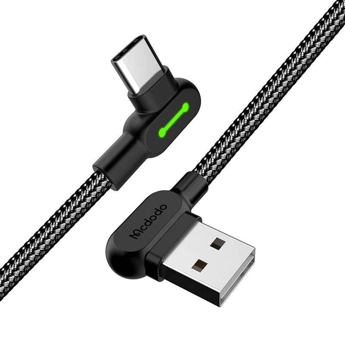 Ъглов кабел Mcdodo CA - 5280 USB към USB - C LED 0.5m черен