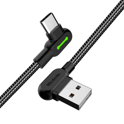 Ъглов кабел Mcdodo CA - 5280 USB към USB - C LED 3m черен