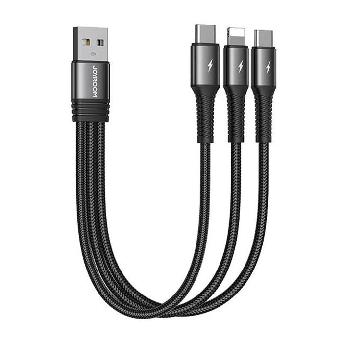 3в1 Кабел Joyroom S-01530G11, USB към 2x USB-C / Lightning, 3.5A, 0.15m, Черен
