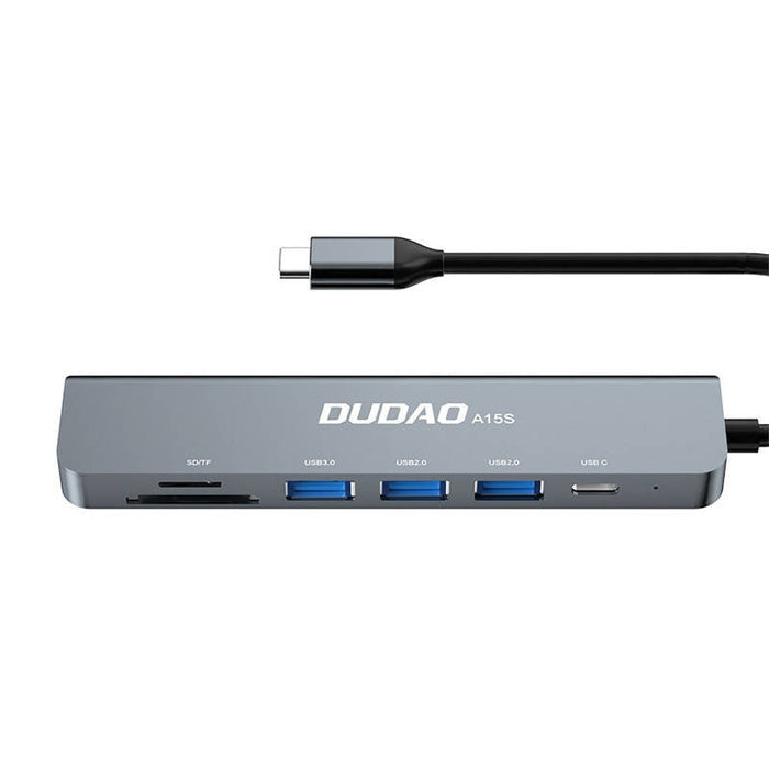 Хъб 6в1 Dudao A15S, USB-C към 3x USB, 1x USB-C, SD / TF, сив