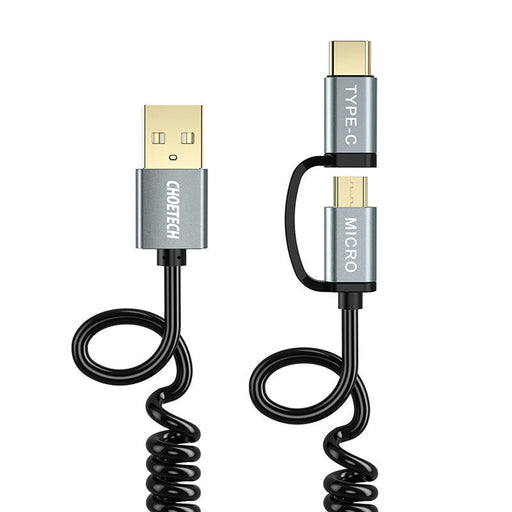 Кабел 2в1 Choetech USB към USB - C / Micro 1.2m черен