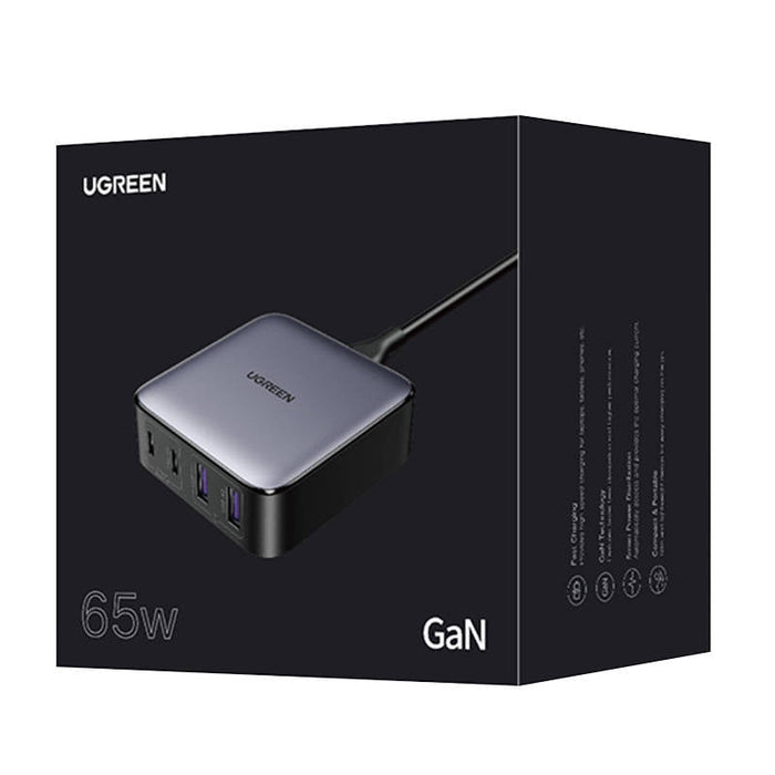 Зарядно устройство UGREEN CD327 Nexode, 2x USB-C, 2x USB-A, GaN, 65W, сиво
