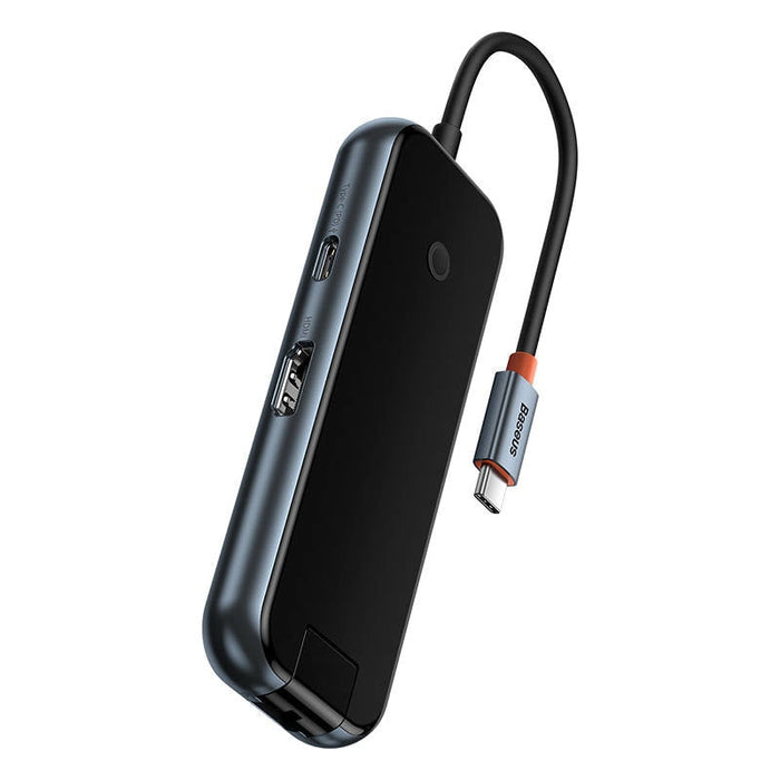 Хъб 6в1 Baseus AcmeJoy series, USB-C към 2xUSB 3.0 + USB 2.0 + USB-C PD + HDMI + RJ45, тъмносив