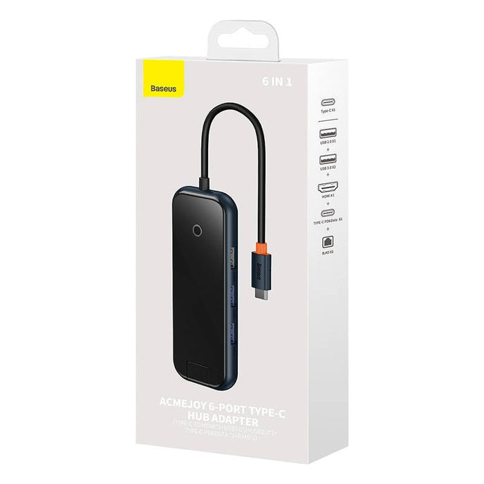 Хъб 6в1 Baseus AcmeJoy series, USB-C към 2xUSB 3.0 + USB 2.0 + USB-C PD + HDMI + RJ45, тъмносив
