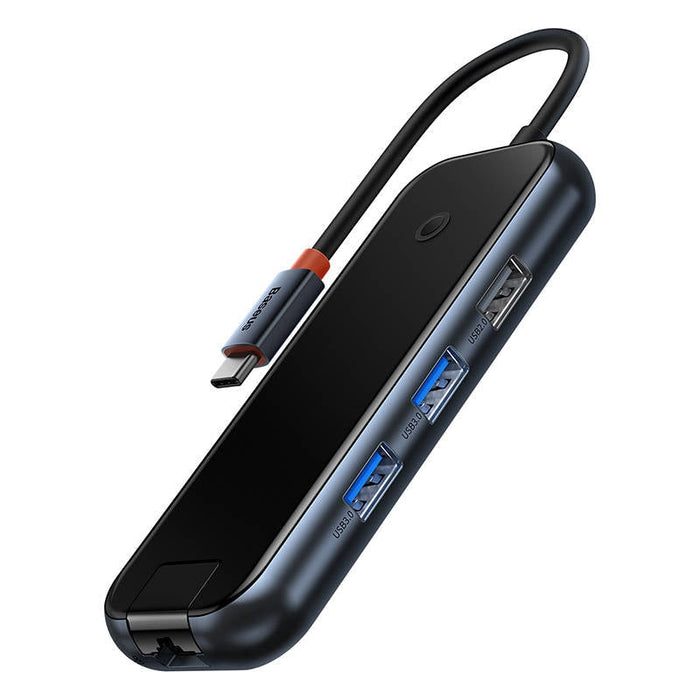 Хъб 6в1 Baseus AcmeJoy series, USB-C към 2xUSB 3.0 + USB 2.0 + USB-C PD + HDMI + RJ45, тъмносив