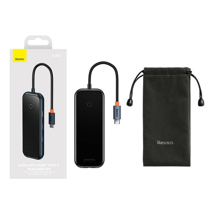 Хъб 6в1 Baseus AcmeJoy series, USB-C към 2xUSB 3.0 + USB 2.0 + USB-C PD + HDMI + RJ45, тъмносив