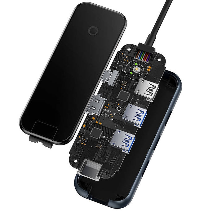 Хъб 6в1 Baseus AcmeJoy series, USB-C към 2xUSB 3.0 + USB 2.0 + USB-C PD + HDMI + RJ45, тъмносив