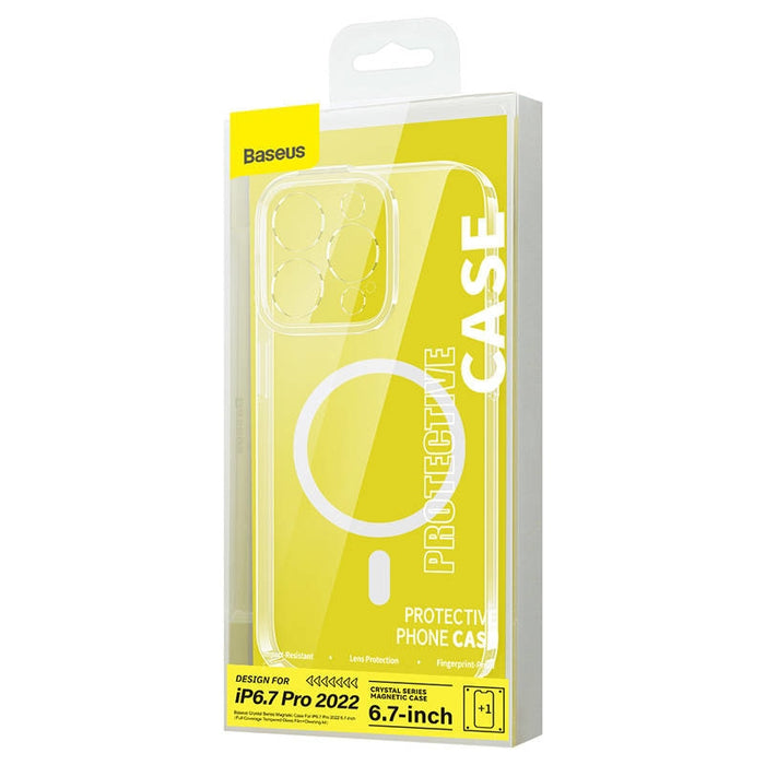 Кейс Baseus Crystal Magnetic за iPhone 14 Pro Max, със скрийн протектор от закалено стъкло, прозрачен