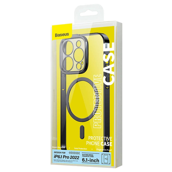 Кейс Baseus Glitter Magnetic за iPhone 14 Pro, със скрийн протектор от закалено стъкло, черен