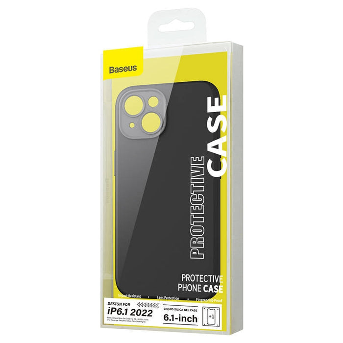 Кейс Baseus Liquid Silica за iPhone 14, със скрийн протектор от закалено стъкло, черен