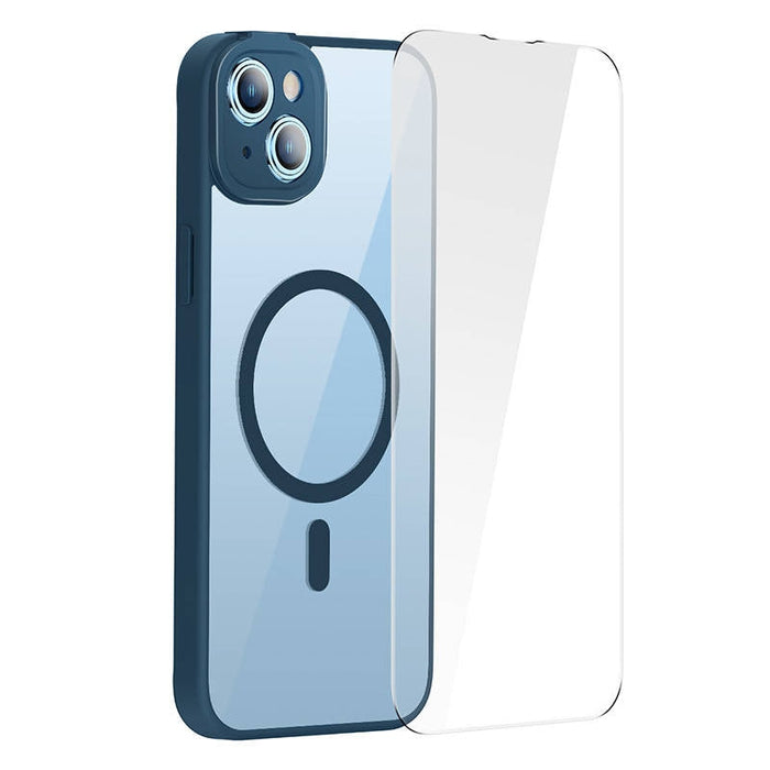 Кейс Baseus Frame Magnetic за  iPhone 14 Plus, със скрийн протектор от закалено стъкло, син
